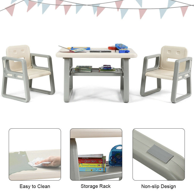 Kids Reading Drawing Table Chairs Set with Storage Shelf