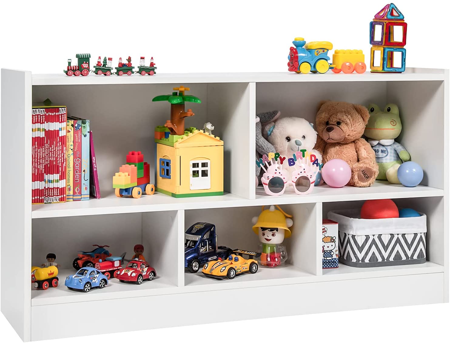 2-Shelf Bookcase 5-Cube Wood Kids Toy Storage Cabinet Organizer