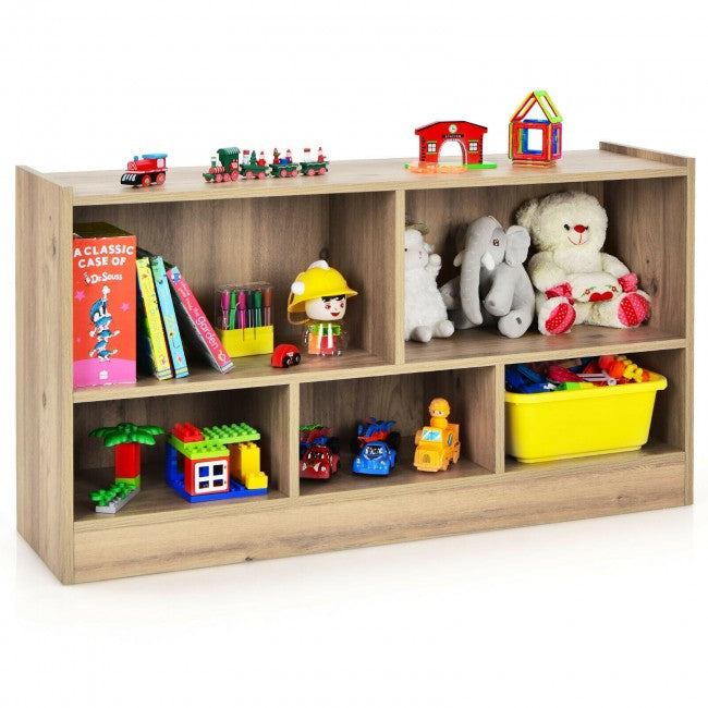 2-Shelf Bookcase 5-Cube Wood Kids Toy Storage Cabinet Organizer