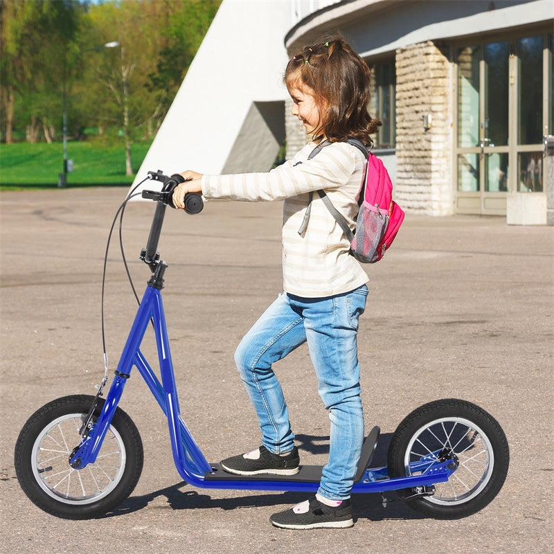 Kids Scooter Youth Kick Scooter Carbon Steel Frame Off-Road Scooter with Adjustable Handlebar & 12” Inflatable Wheels