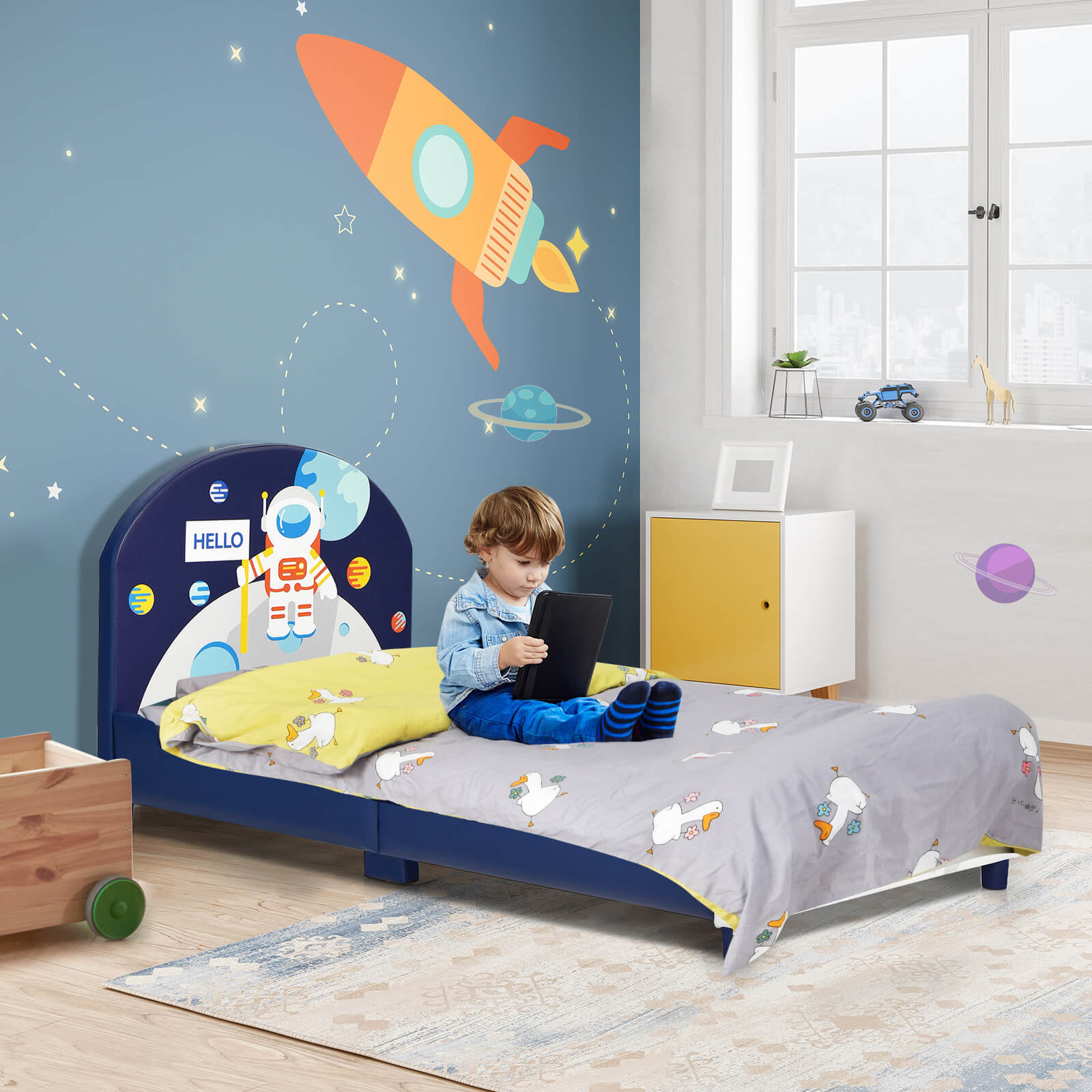 Kids Upholstered Bed with Headboard and Footboard