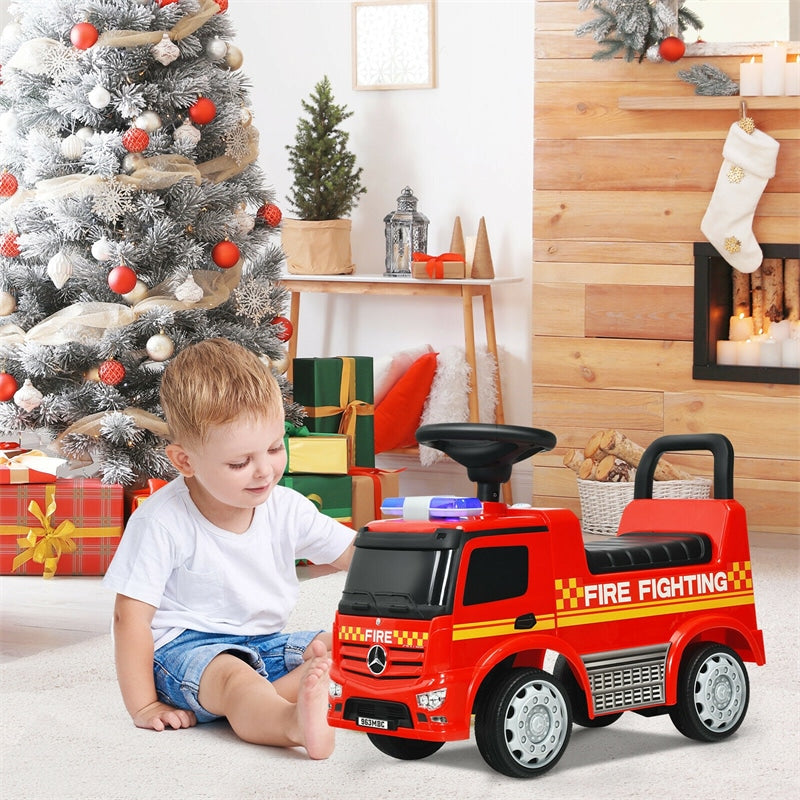 Kids Ride On Fire Truck Mercedes Benz Toddler Sliding Push Car with Seat Storage & Steering Wheel