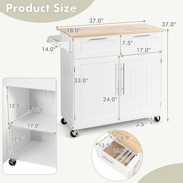 Kitchen Island Cart Rolling Storage Trolley with Towel Rack and Drawer