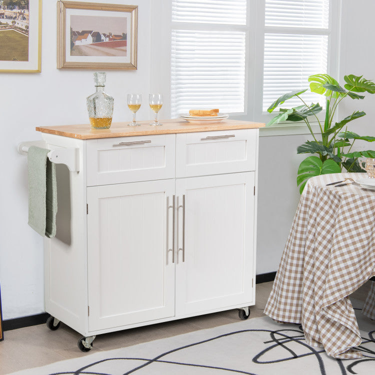 Kitchen Island Cart Rolling Storage Trolley with Towel Rack and Drawer