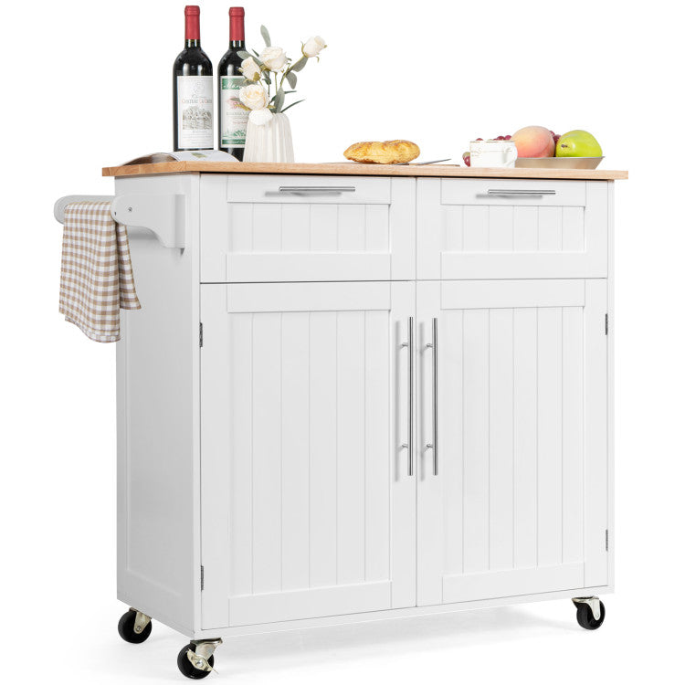 Kitchen Island Cart Rolling Storage Trolley with Towel Rack and Drawer