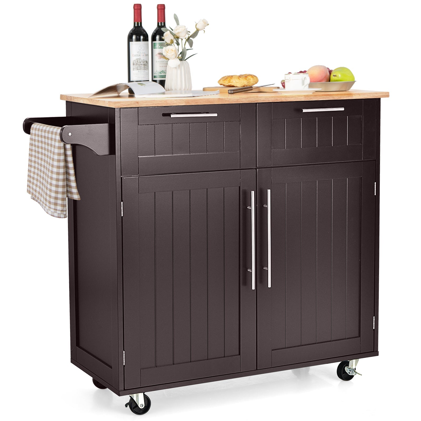 Kitchen Island Cart Rolling Storage Trolley with Towel Rack and Drawer