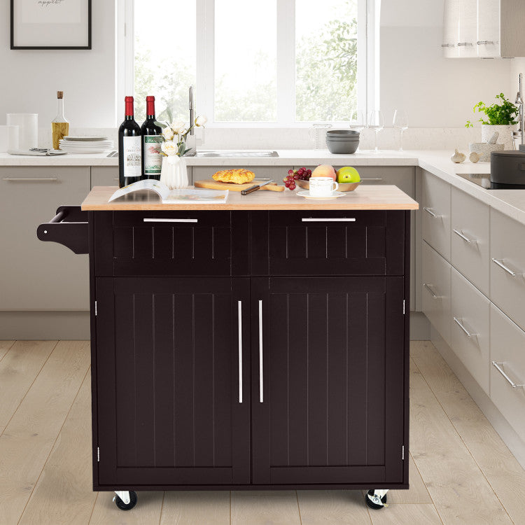 Kitchen Island Cart Rolling Storage Trolley with Towel Rack and Drawer