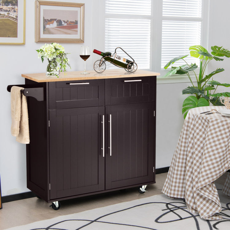 Kitchen Island Cart Rolling Storage Trolley with Towel Rack and Drawer