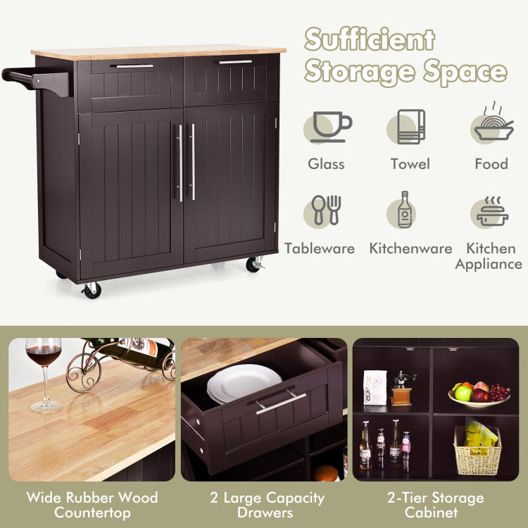 Kitchen Island Cart Rolling Storage Trolley with Towel Rack and Drawer