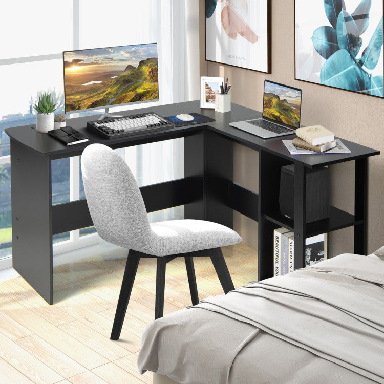L-Shaped Corner Computer Gaming Desk with Storage Shelves for Home and Office