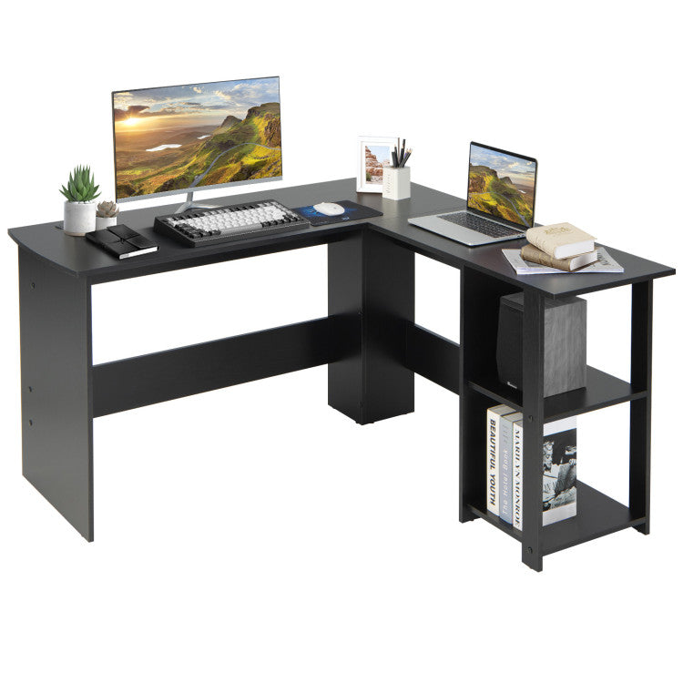 L-Shaped Corner Computer Gaming Desk with Storage Shelves for Home and Office