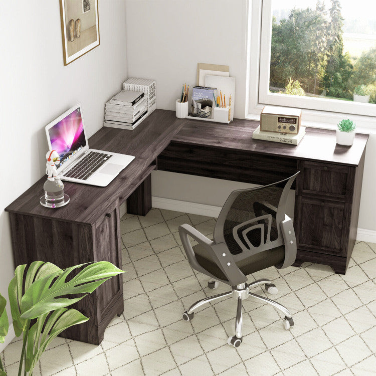 L-Shaped Office Desk with Storage Drawers and Keyboard Tray for Home