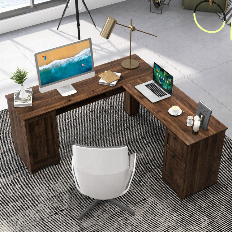 L-Shaped Office Desk with Storage Drawers and Keyboard Tray for Home