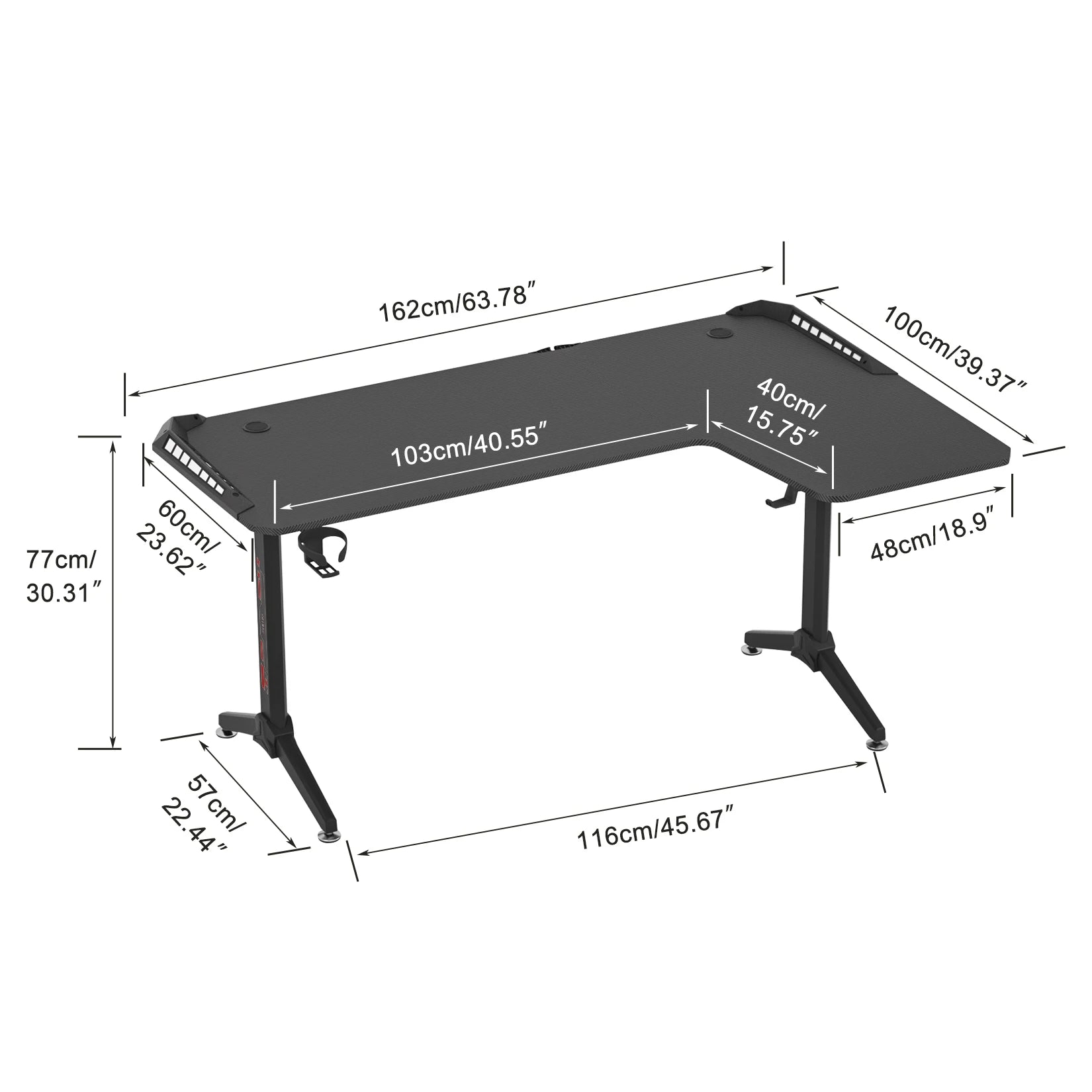 L-Shaped Standing Desk with RGB LED, 60" Gaming Desk for Home - ElitePlayPro