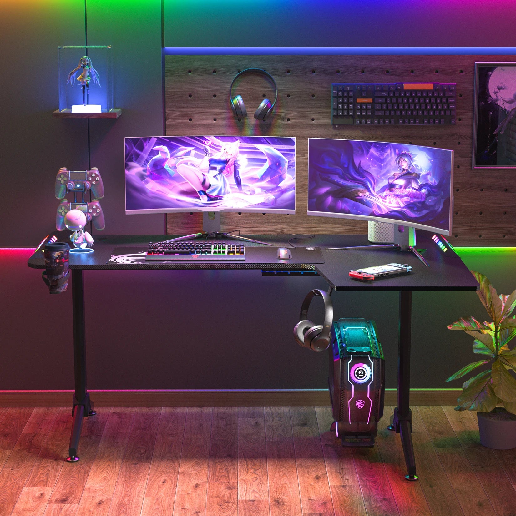 L-Shaped Standing Desk with RGB LED, 60" Gaming Desk for Home - ElitePlayPro