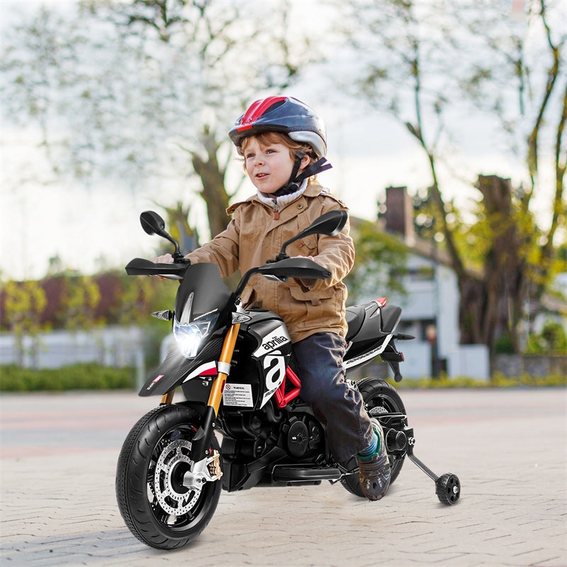 Kids Ride On Motorcycle 12V Aprilia Licensed Electric Dirt Bike with Training Wheels & Headlight