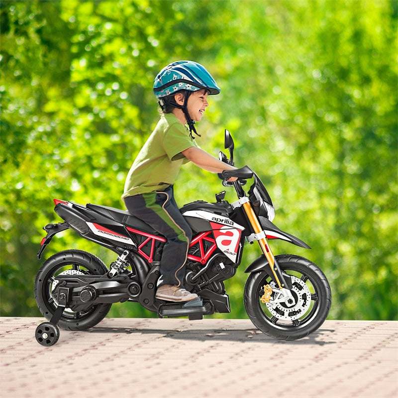 Kids Ride On Motorcycle 12V Aprilia Licensed Electric Dirt Bike with Training Wheels & Headlight