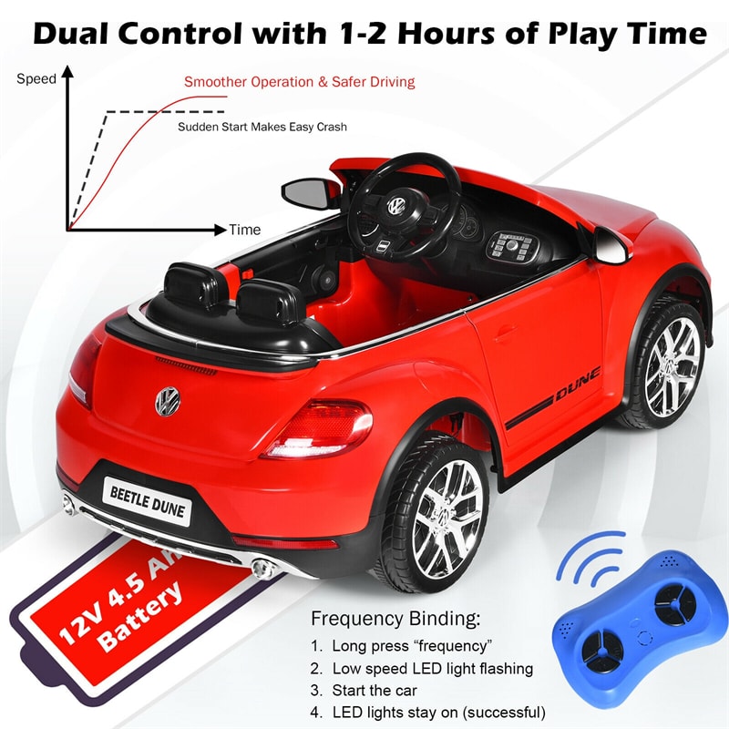 12V Battery Powered Volkswagen Beetle Kids Electric Ride On Car with Remote Control - Oversize