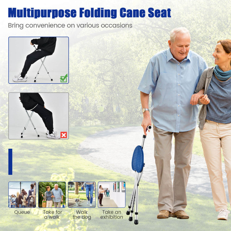 Lightweight Adjustable Folding Cane Seat with LED Light