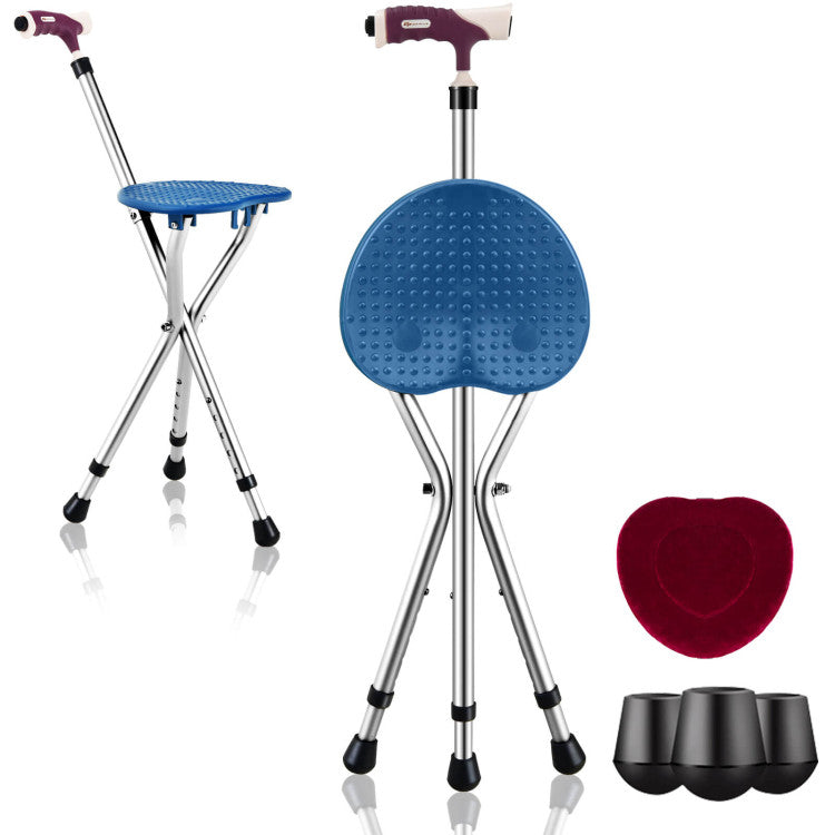 Lightweight Adjustable Folding Cane Seat with LED Light