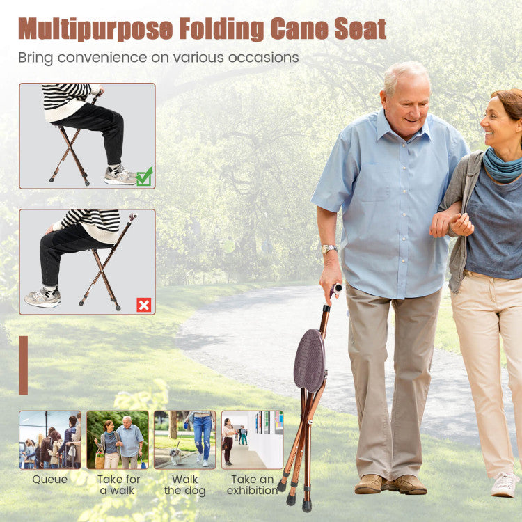 Lightweight Adjustable Folding Cane Seat with LED Light