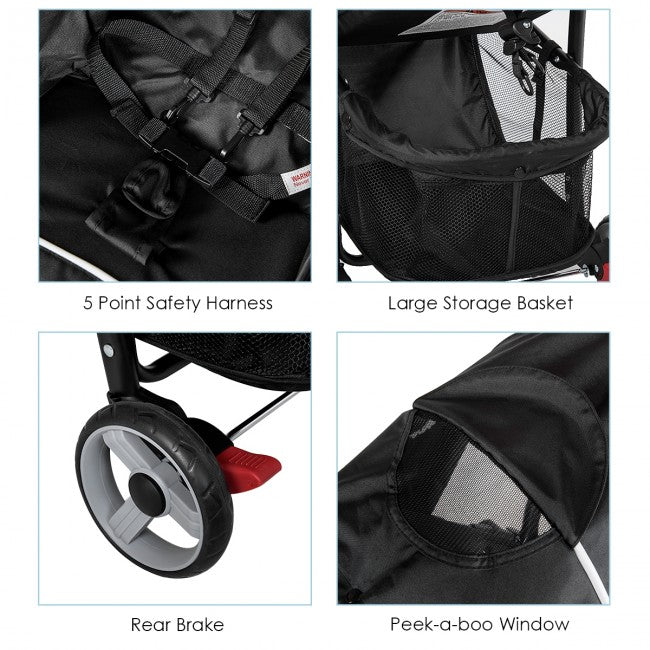 Toddler Travel Stroller for Airplane with Adjustable Backrest and Canopy