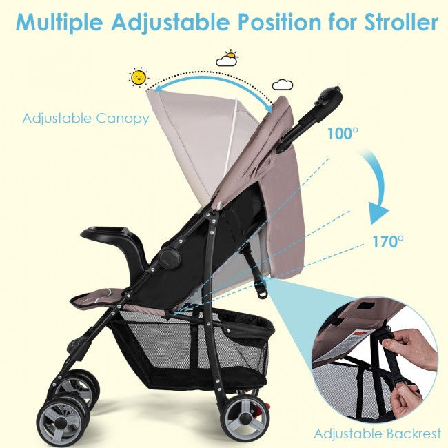 Toddler Travel Stroller for Airplane with Adjustable Backrest and Canopy