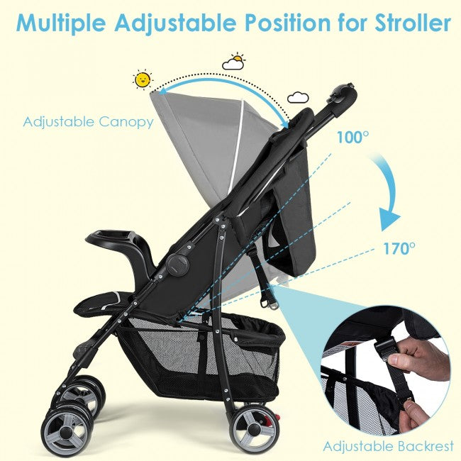 Toddler Travel Stroller for Airplane with Adjustable Backrest and Canopy