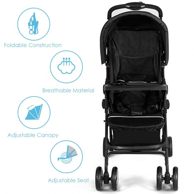 Toddler Travel Stroller for Airplane with Adjustable Backrest and Canopy