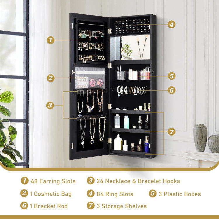 Lockable Storage Jewelry Cabinet with Frameless Full-Length Mirror