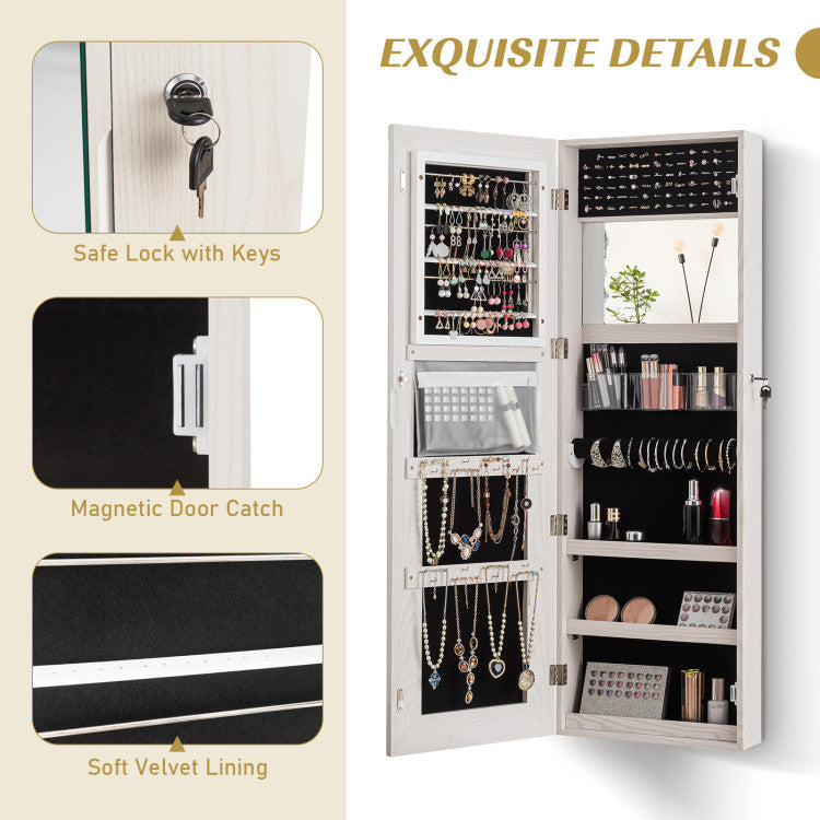 Lockable Storage Jewelry Cabinet with Frameless Full-Length Mirror
