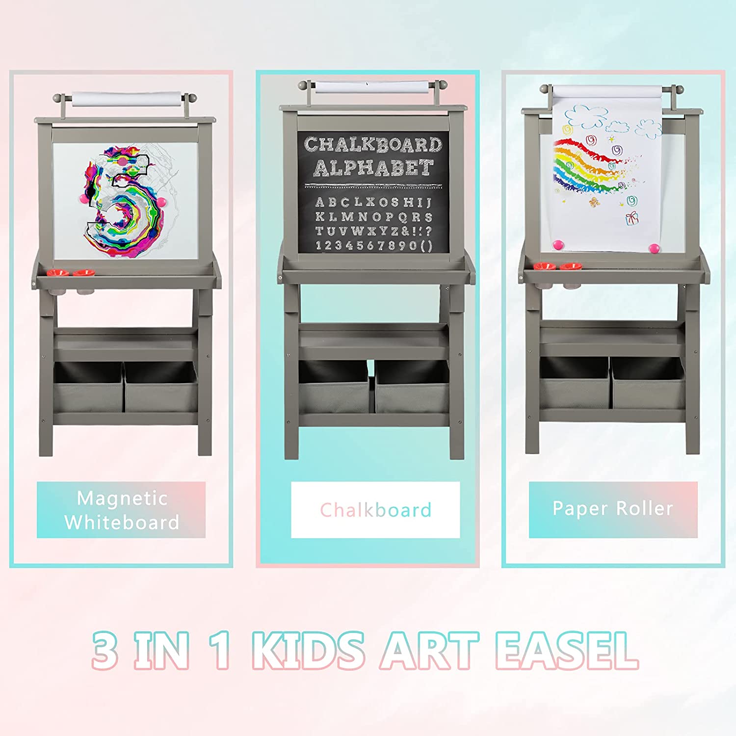 MDF Kids Art Easels with Storage Space and Chalk Board