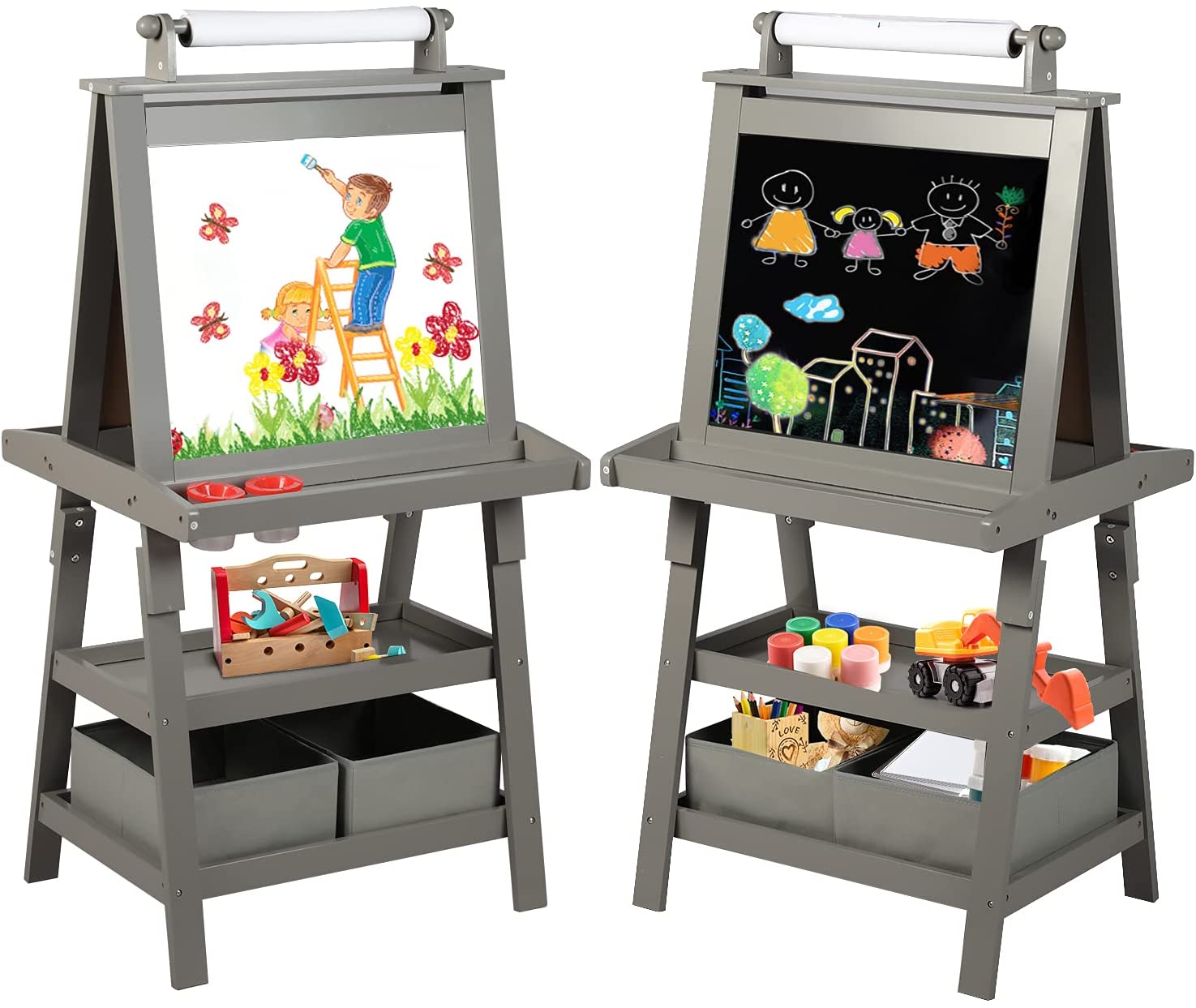 MDF Kids Art Easels with Storage Space and Chalk Board