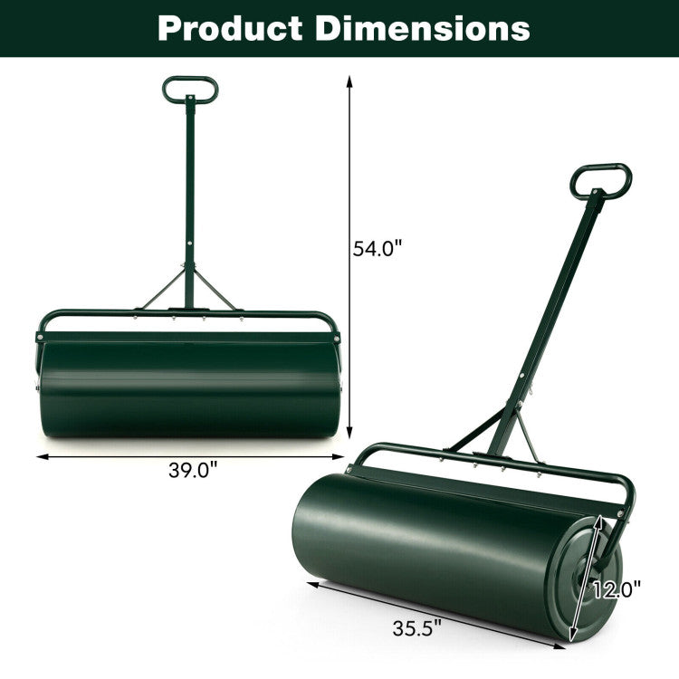 Metal Lawn Roller with Detachable Gripping Handle and Removable Drain Plug