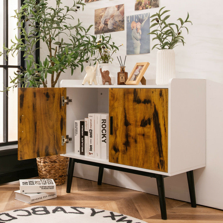 Mid-Century Wood Storage Cabinet with Anti-slip Foot Pads for Living Room Entryway