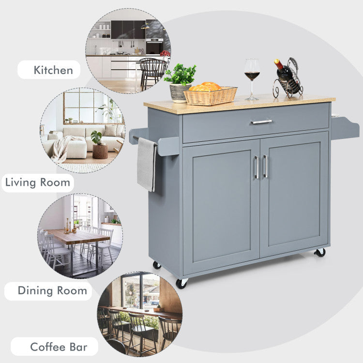 Rolling Kitchen Island Cart with  with Lockable Wheels and Spice Rack