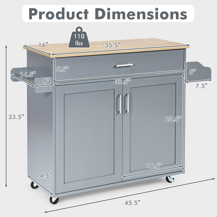 Rolling Kitchen Island Cart with  with Lockable Wheels and Spice Rack