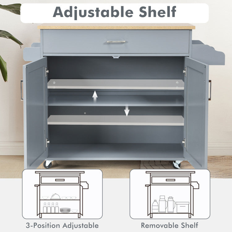 Rolling Kitchen Island Cart with  with Lockable Wheels and Spice Rack