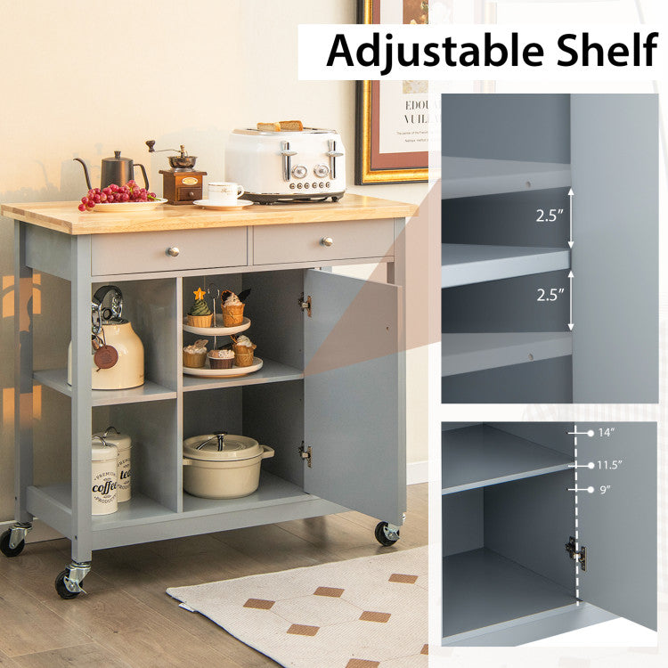 Mobile Kitchen Island Cart 4 Open Shelves and 2 Drawers with Wheels