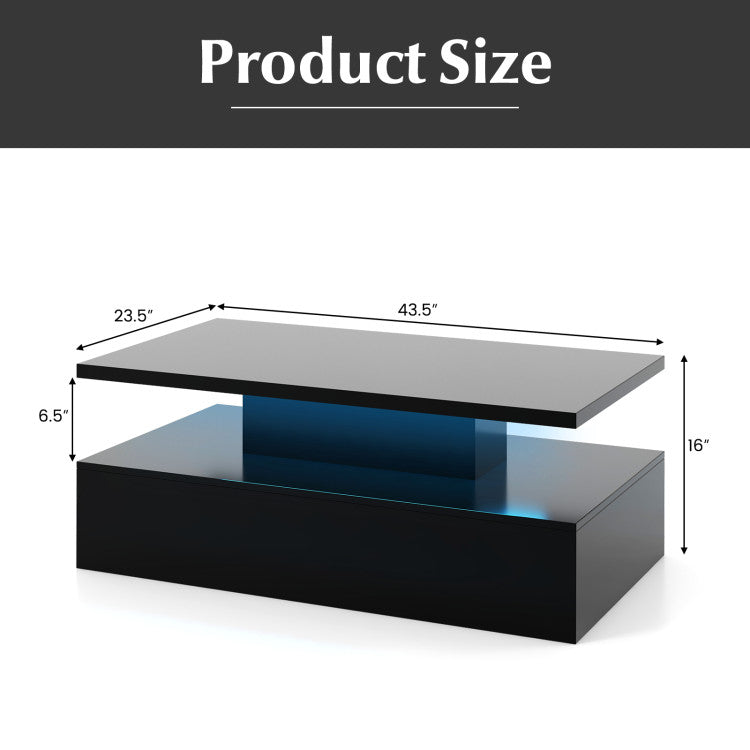 Modern 2-tier High Glossy CoffeeTable with Adjustable Light Colors