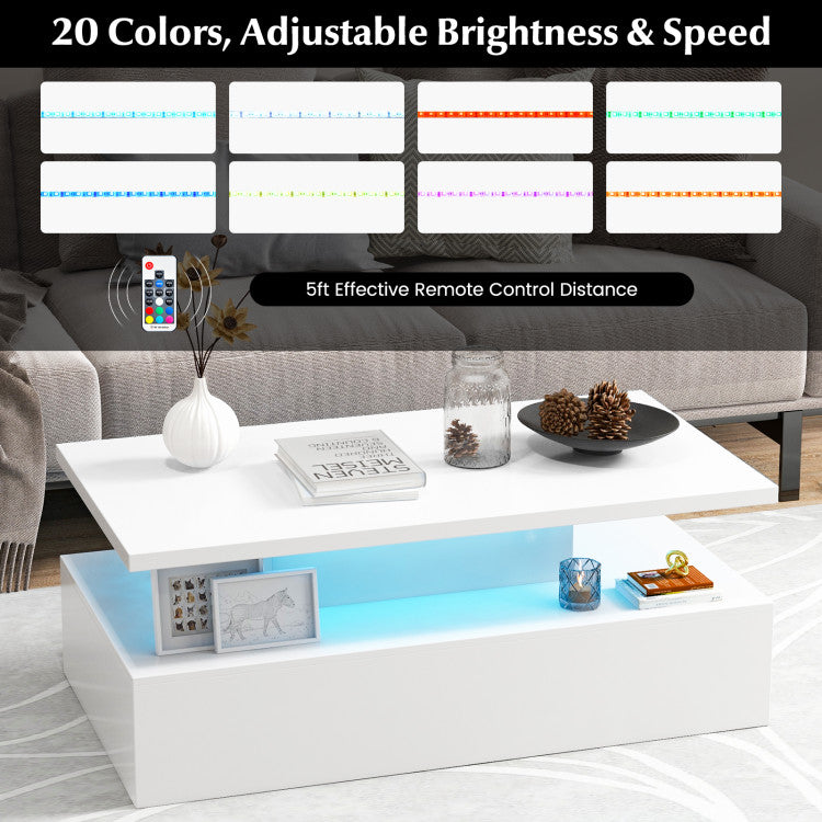 Modern 2-tier High Glossy CoffeeTable with Adjustable Light Colors