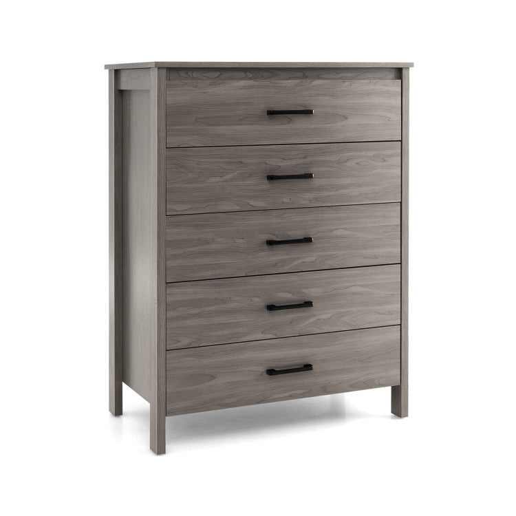 Modern 5-Drawer Chest Dresser with Metal Handles for Bedrooms, Nurseries, and Entryways