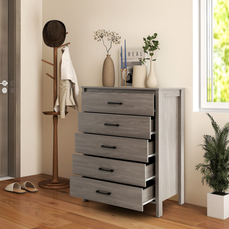 Modern 5-Drawer Chest Dresser with Metal Handles for Bedrooms, Nurseries, and Entryways