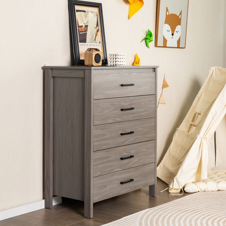 Modern 5-Drawer Chest Dresser with Metal Handles for Bedrooms, Nurseries, and Entryways