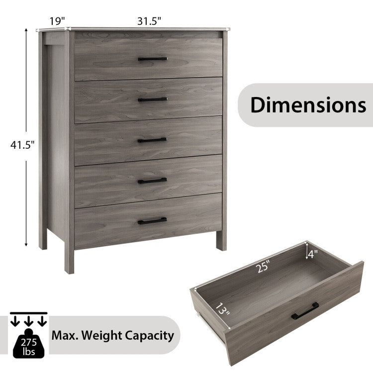 Modern 5-Drawer Chest Dresser with Metal Handles for Bedrooms, Nurseries, and Entryways