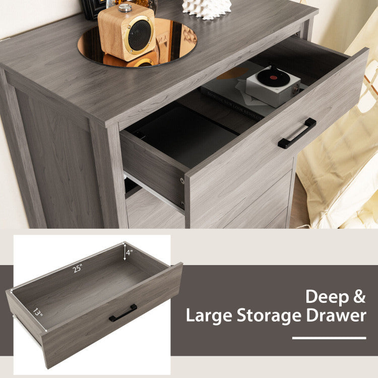 Modern 5-Drawer Chest Dresser with Metal Handles for Bedrooms, Nurseries, and Entryways