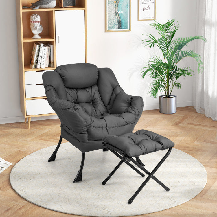 Modern Accent Lounge Sofa Chair with Folding Footrest and Side Pocket