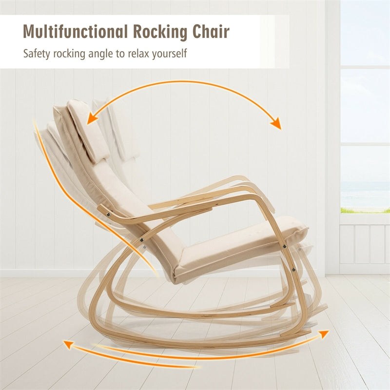 Modern Bentwood Rocking Chair Relax Rocker Lounge Chair with Removable Upholstered Cushion