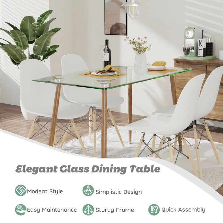 Modern Glass Rectangular Dining Table with Metal Legs for  Kitchen