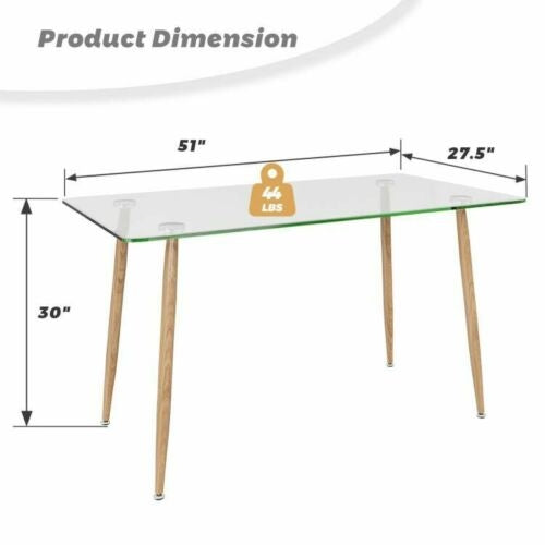 Modern Glass Rectangular Dining Table with Metal Legs for  Kitchen